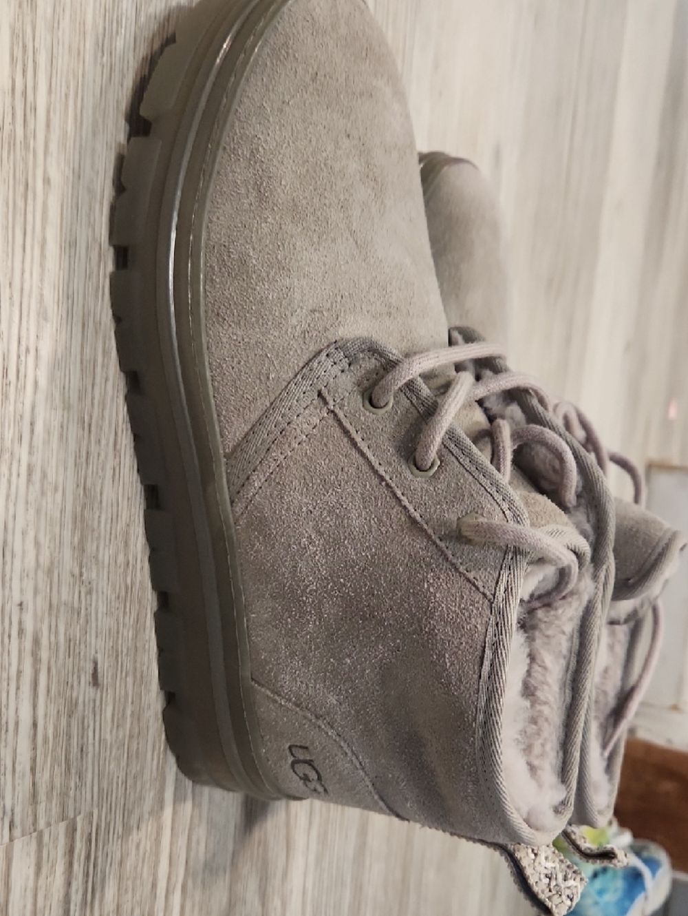 UGG Grey Suede Shearling Lace-Up Ankle Boots - Picture 3 of 7